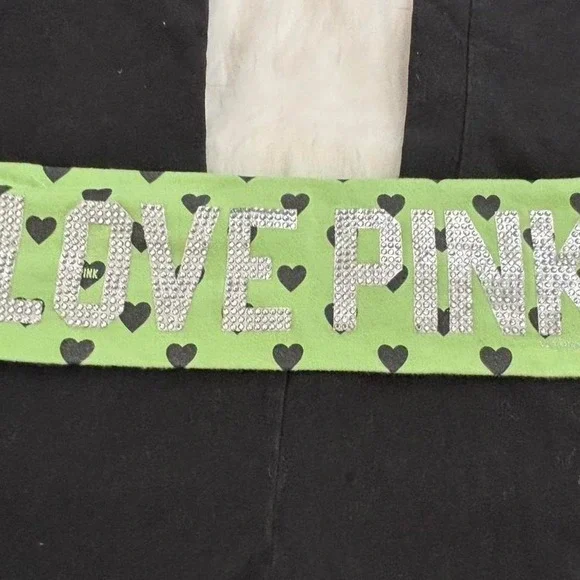 victoria's secret pink yoga fold over flare pants green hearts - Picture 3 of 8